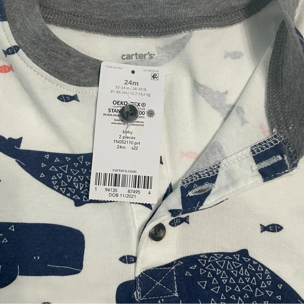 Carters NWT baby boys 24 months shirts whale onesie and blue/white stripe polo